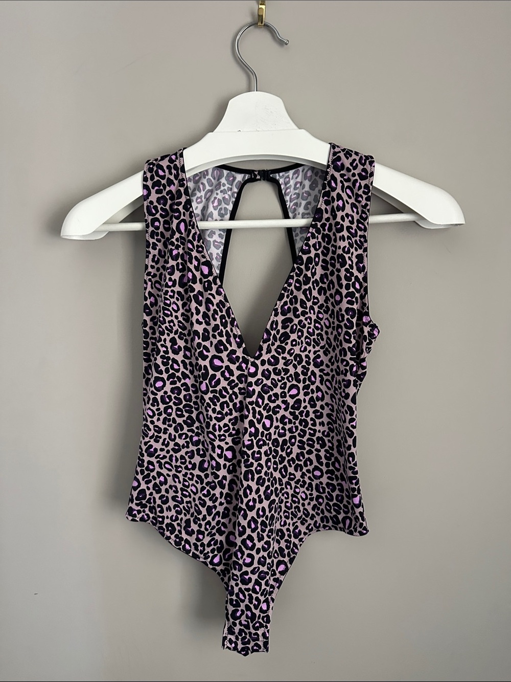 Victoria’s Secret Leopard Print Deep V Bodysuit - Purple and Pink